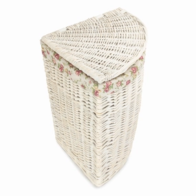White Wash Willow Corner Laundry Hamper with Garden Rose Lining - Small laundry organizer,dirty clothes basket,plastic laundry basket