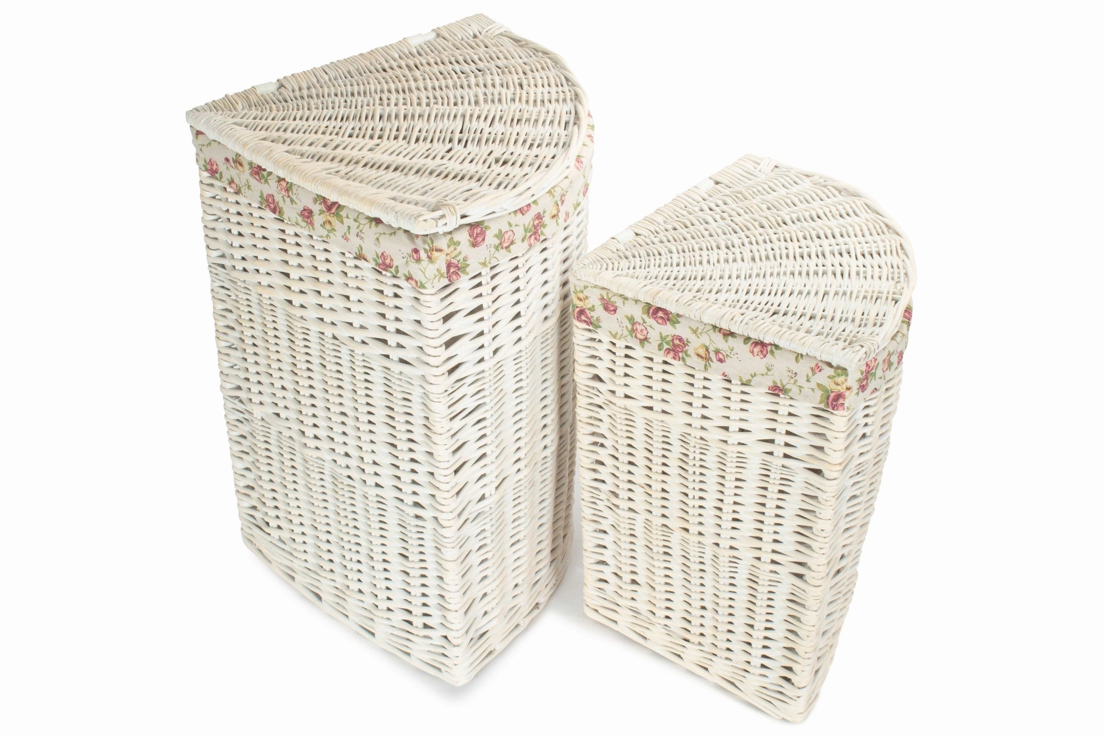 White Wash Willow Corner Laundry Hamper with Garden Rose Lining Set 2 laundry organizer,dirty clothes basket,plastic laundry basket