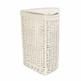 White Wash Willow Corner Laundry Hamper with White Lining - Small laundry organizer,dirty clothes basket,plastic laundry basket