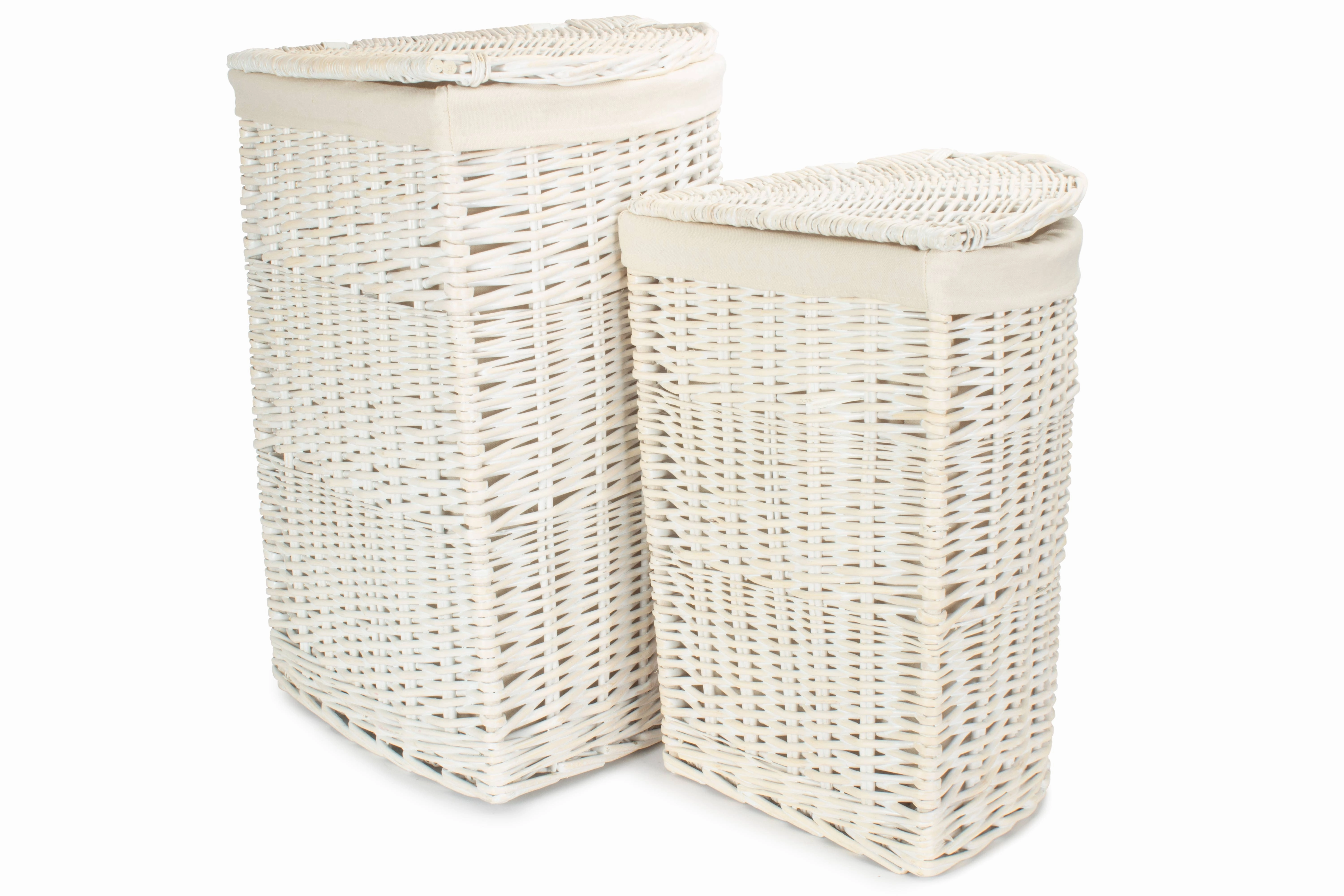 White Wash Willow Corner Linen Basket with White Lining Set 2 laundry organizer,dirty clothes basket,plastic laundry basket
