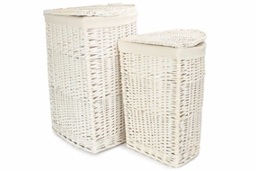 White Wash Willow Corner Linen Basket with White Lining Set 2 laundry organizer,dirty clothes basket,plastic laundry basket