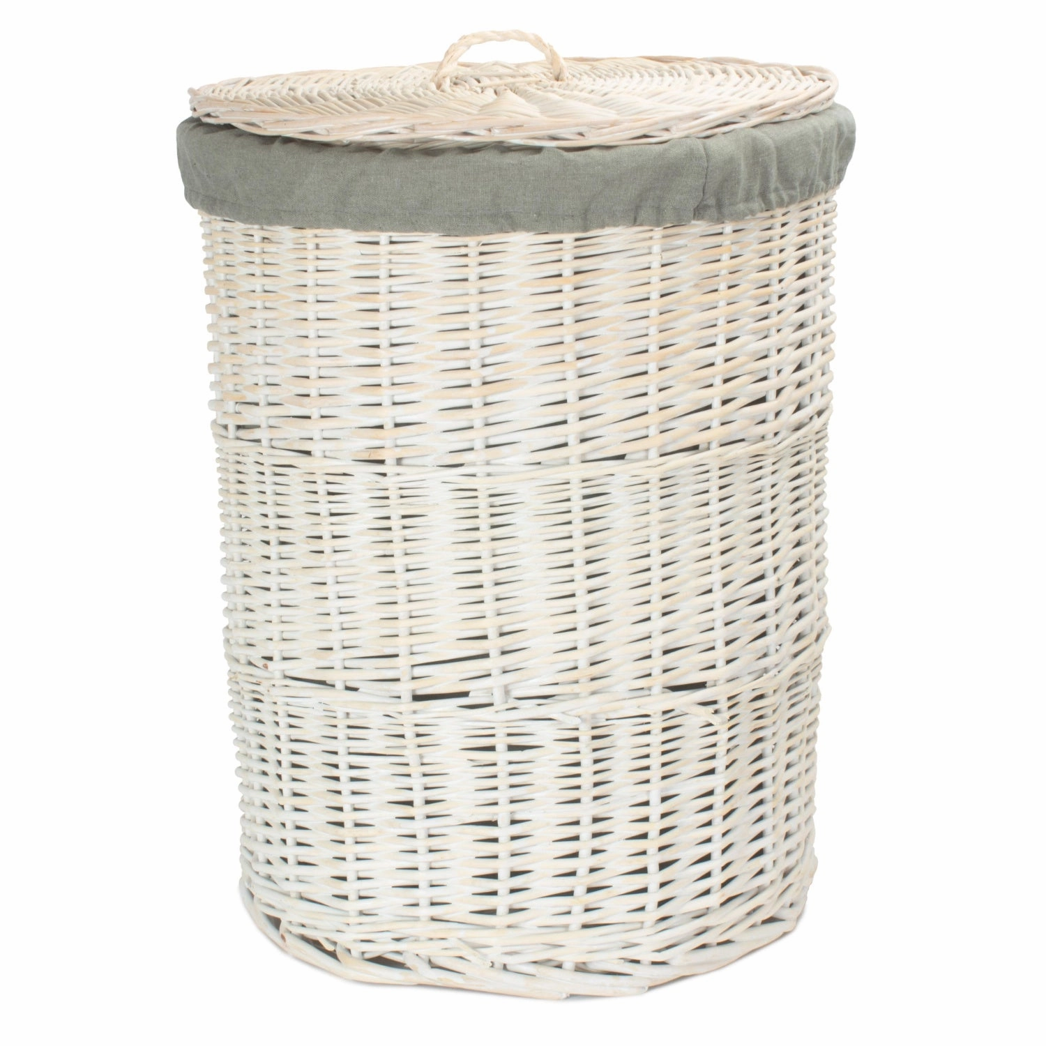 White Wash Willow Round Laundry Hamper With Grey Sage Lining - Large laundry organizer,dirty clothes basket,plastic laundry basket