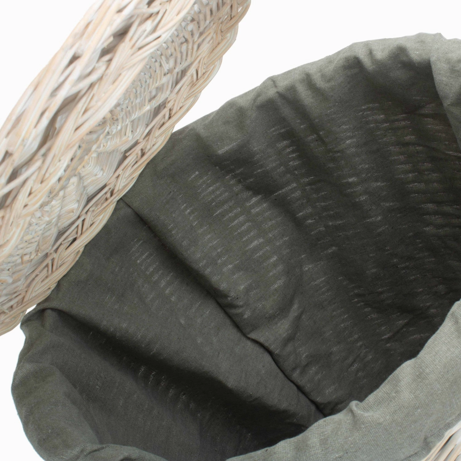 White Wash Willow Round Laundry Hamper With Grey Sage Lining - Large