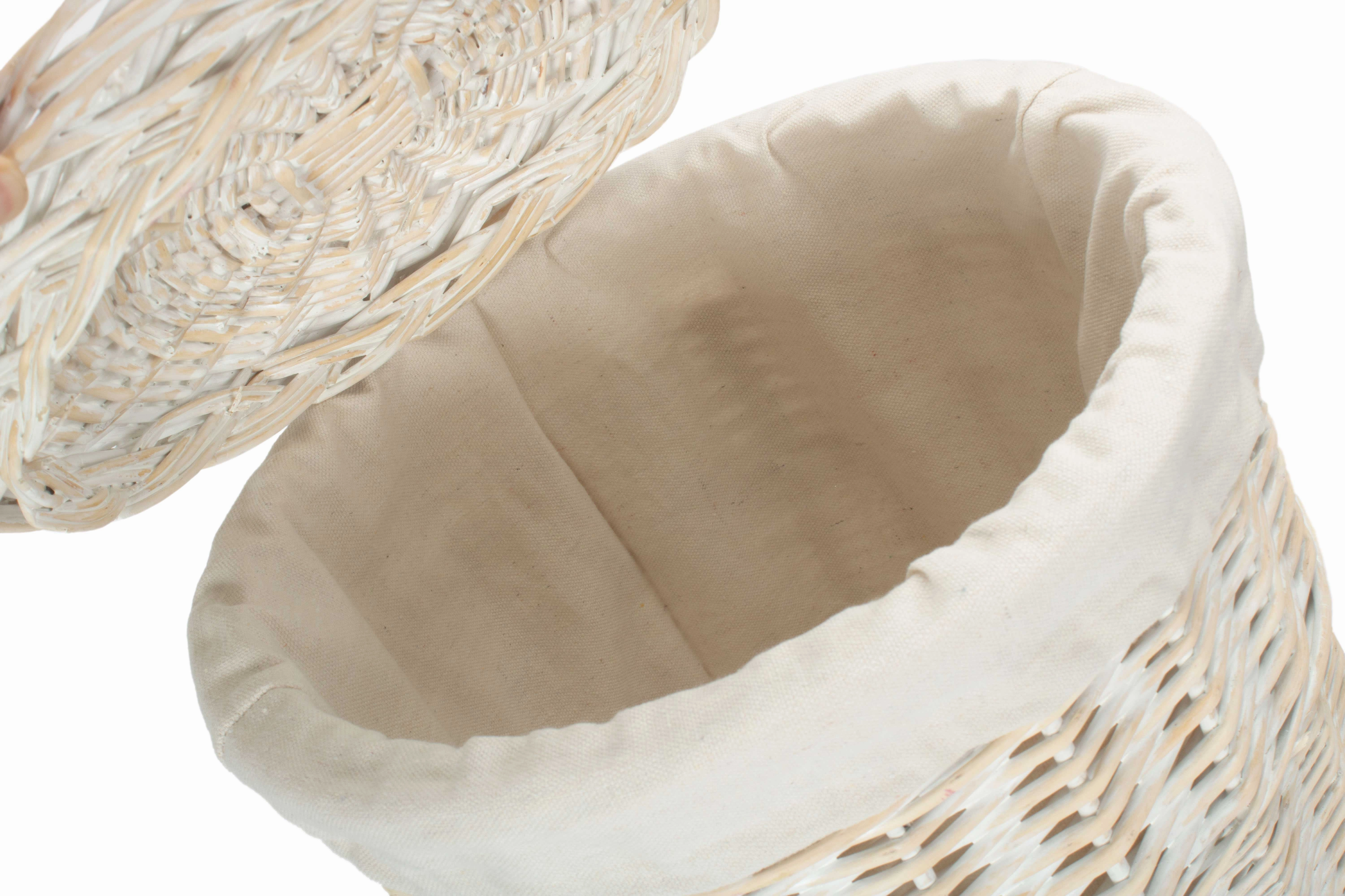 White Wash Willow Round Laundry Hamper with White Lining - Small