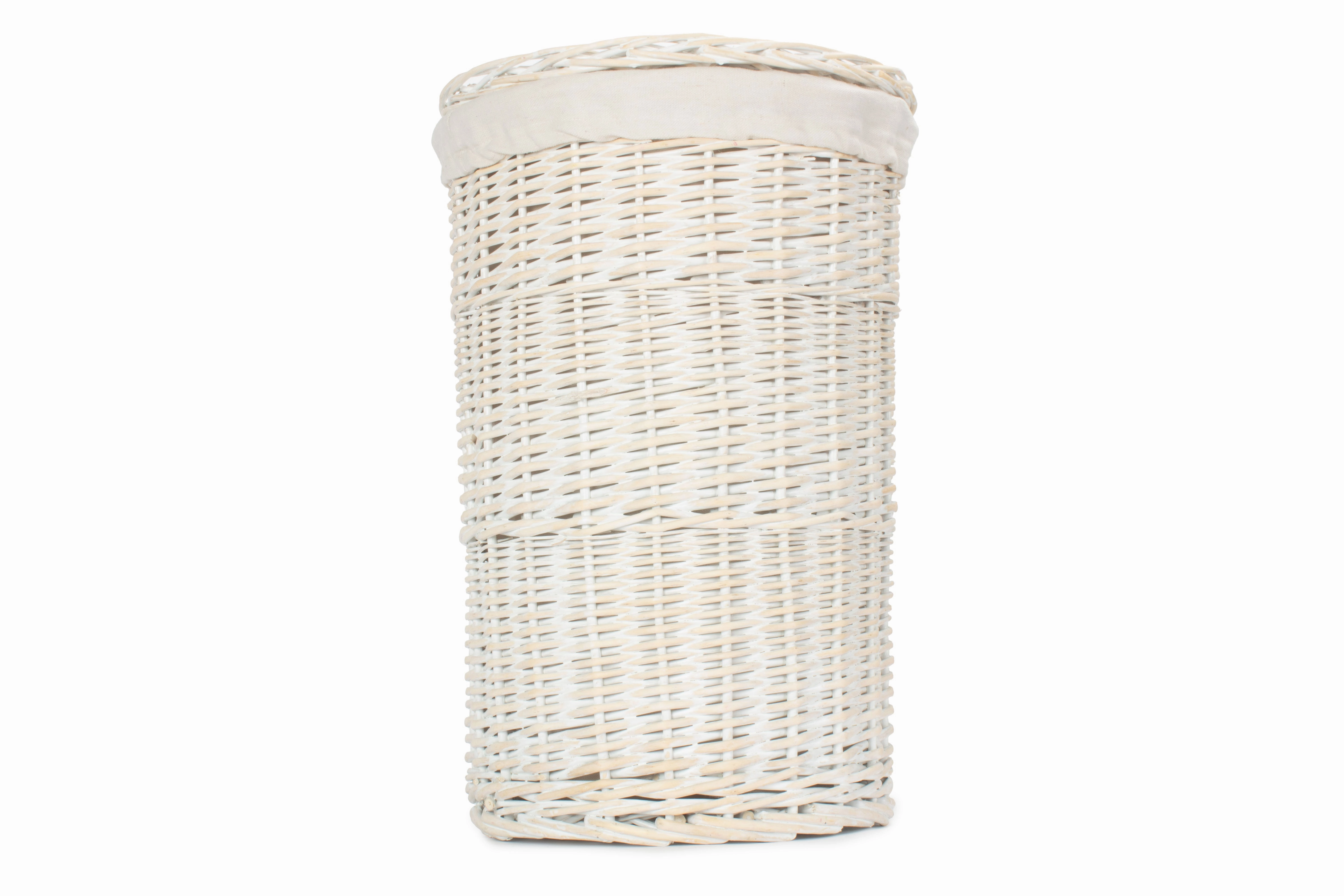 White Wash Willow Round Laundry Hamper with White Lining - Small