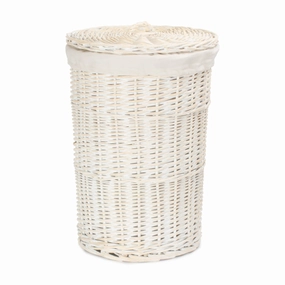 White Wash Willow Round Laundry Hamper with White Lining - Small laundry organizer,dirty clothes basket,plastic laundry basket