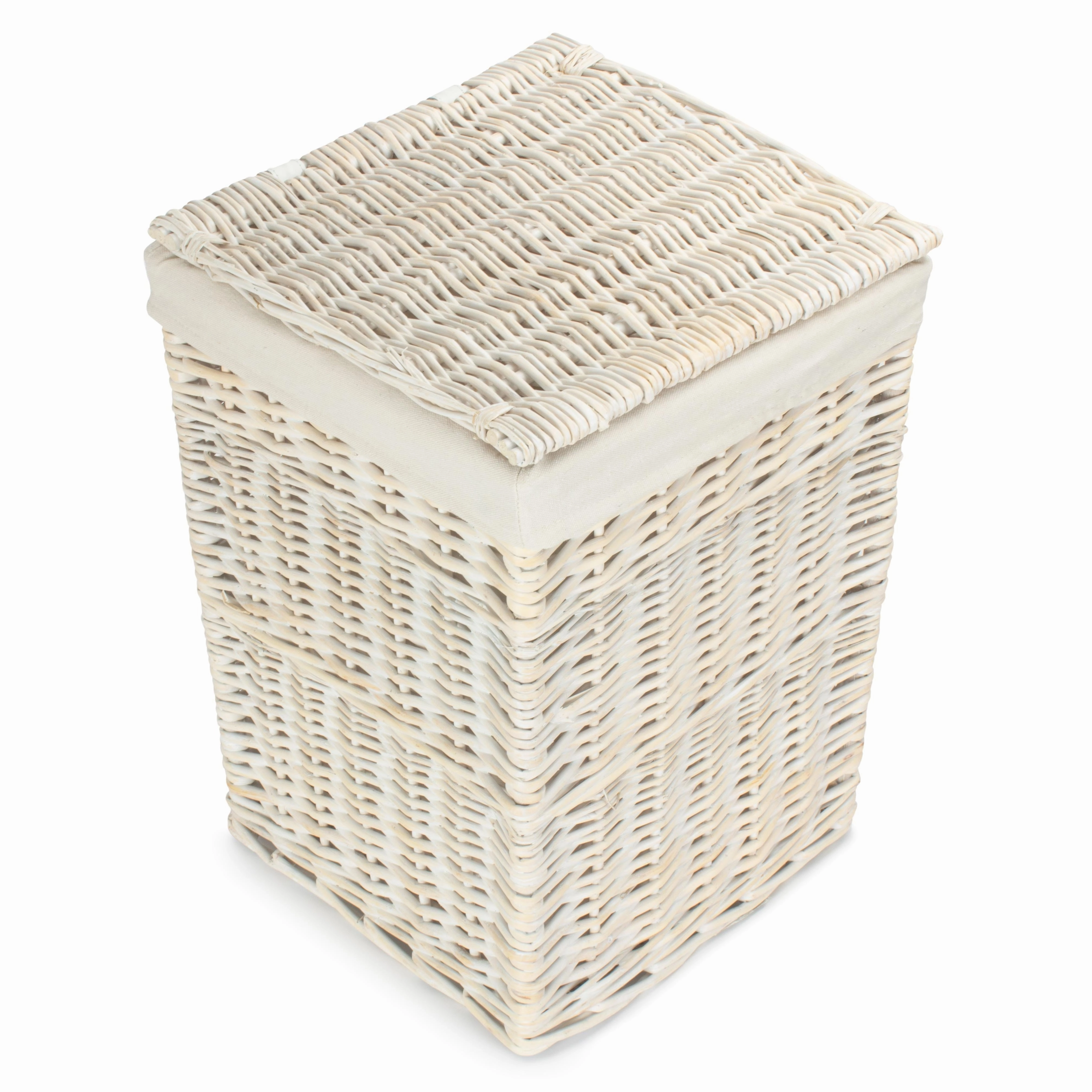 White Wash Willow Square Laundry Hamper with White Lining - Small