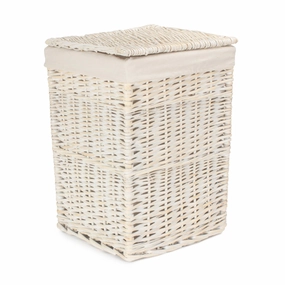 White Wash Willow Square Laundry Hamper with White Lining - Small laundry organizer,dirty clothes basket,plastic laundry basket