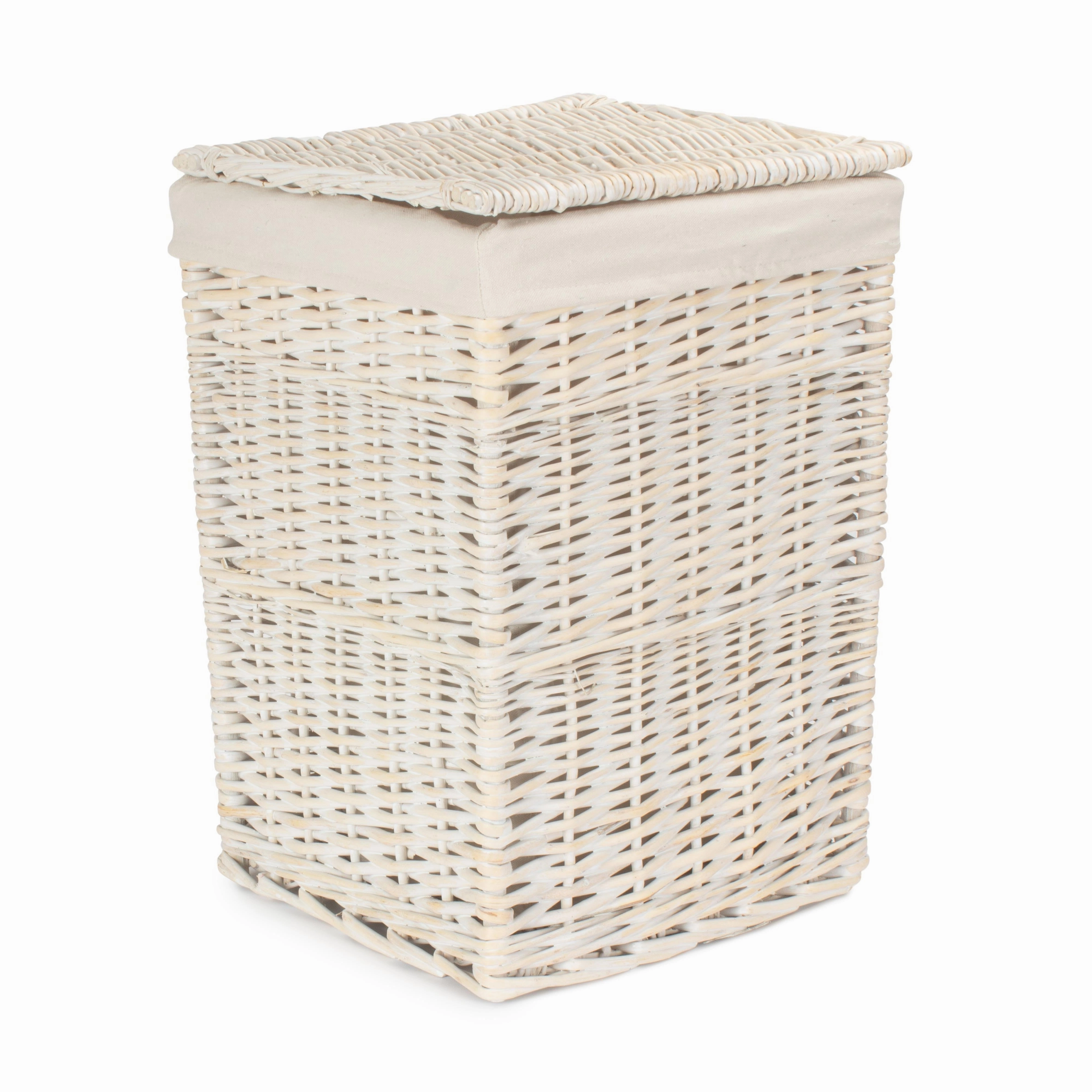 White Wash Willow Square Laundry Hamper with White Lining - Small laundry organizer,dirty clothes basket,plastic laundry basket