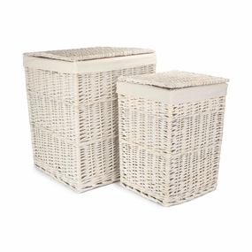 White Wash Willow Square Laundry Hamper with White Lining Set 2 laundry organizer,dirty clothes basket,plastic laundry basket