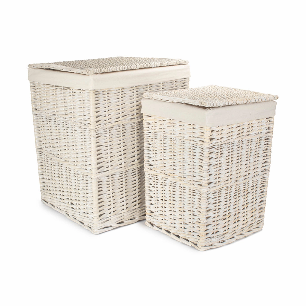 White Wash Willow Square Laundry Hamper with White Lining Set 2 laundry organizer,dirty clothes basket,plastic laundry basket