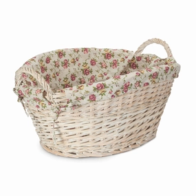 White Wash Willow Washing Basket with Garden Rose Lining laundry organizer,dirty clothes basket,plastic laundry basket