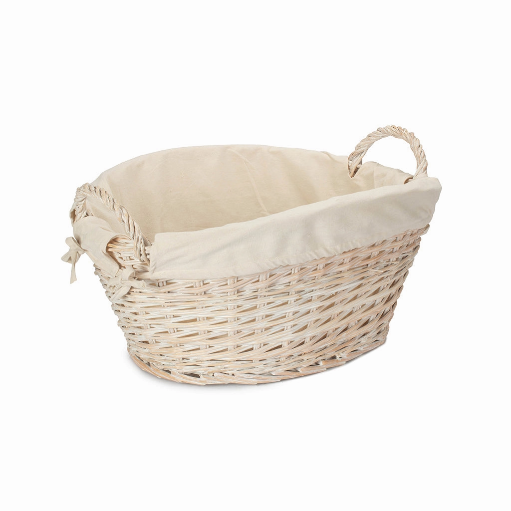 White Wash Willow Washing Basket with White Lining laundry organizer,dirty clothes basket,plastic laundry basket
