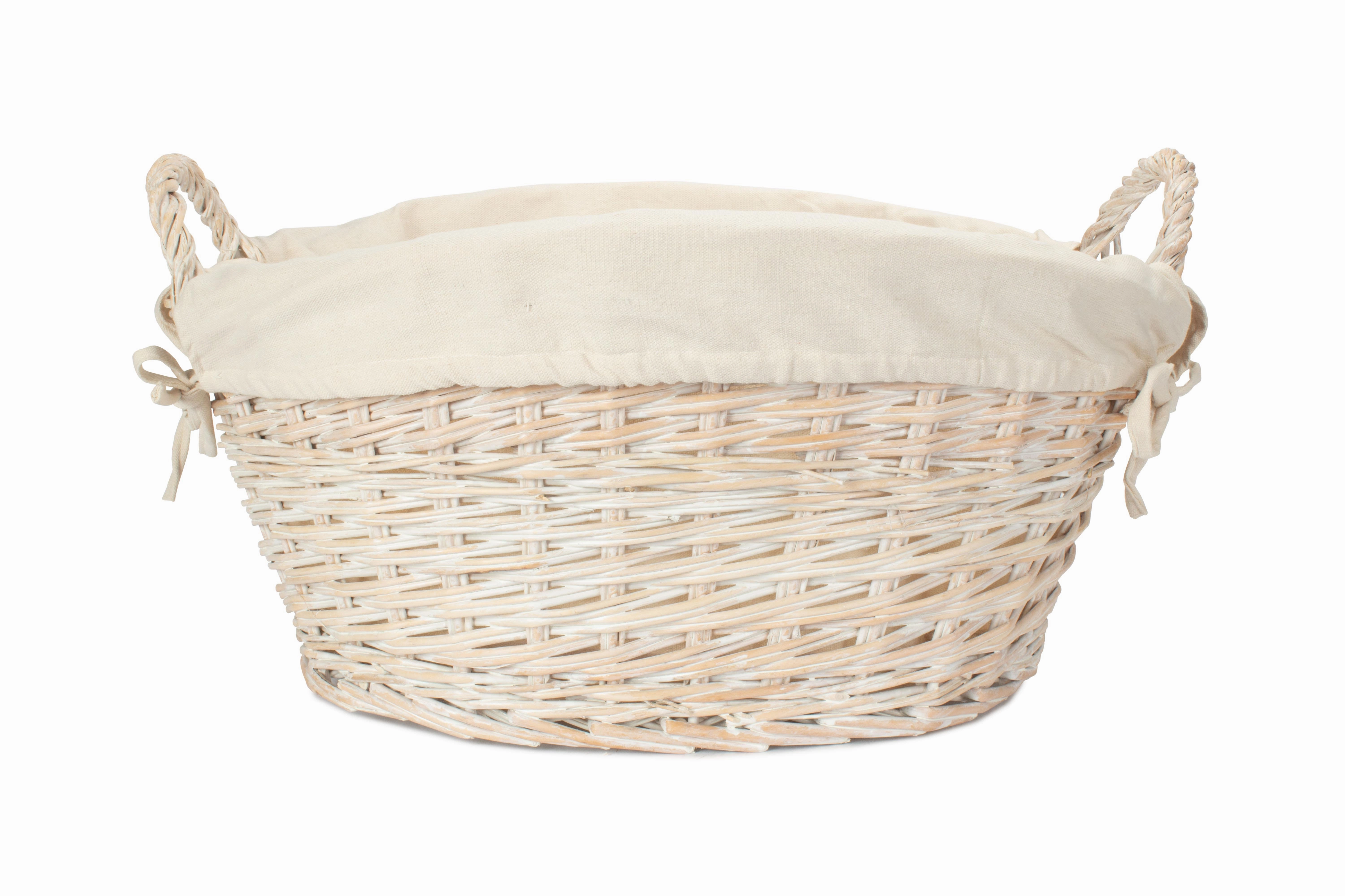 White Wash Willow Washing Basket with White Lining