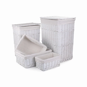 White Wicker Bathroom Linen Laundry Set 5 laundry organizer,dirty clothes basket,plastic laundry basket