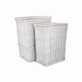 White Wicker Laundry Linen Hamper Basket Set 2 laundry organizer,dirty clothes basket,plastic laundry basket