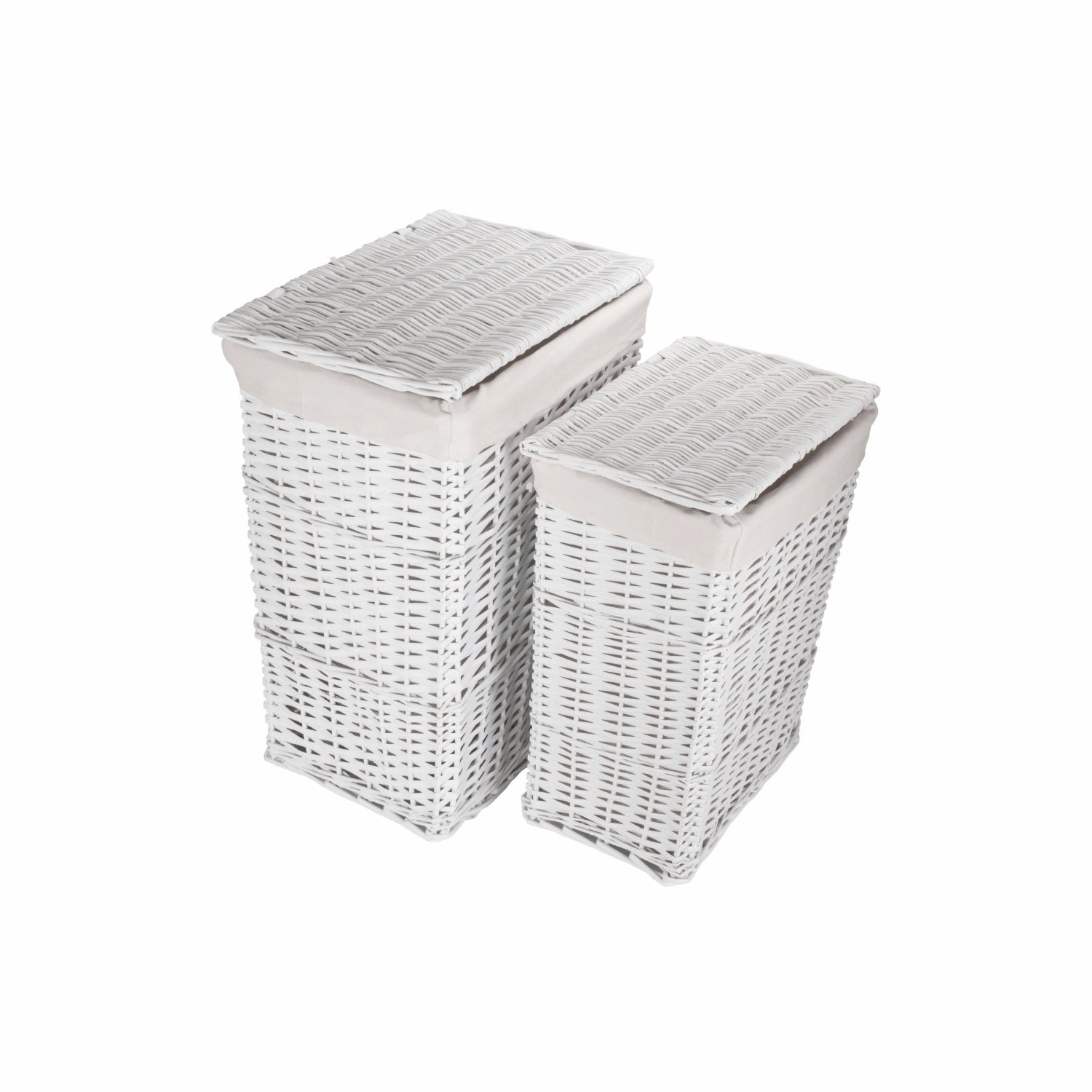 White Wicker Laundry Linen Hamper Basket Set 2