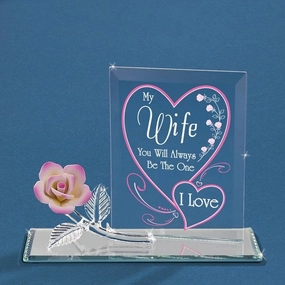 Wife You Will Always Be the One I Love with Pink Rose Glass Figurine Decorative Mirror,Home Decor Mirror