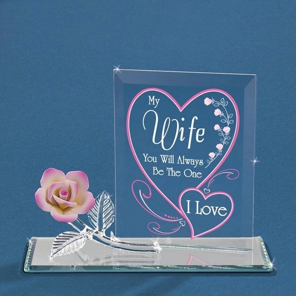 Wife You Will Always Be the One I Love with Pink Rose Glass Figurine Decorative Mirror,Home Decor Mirror
