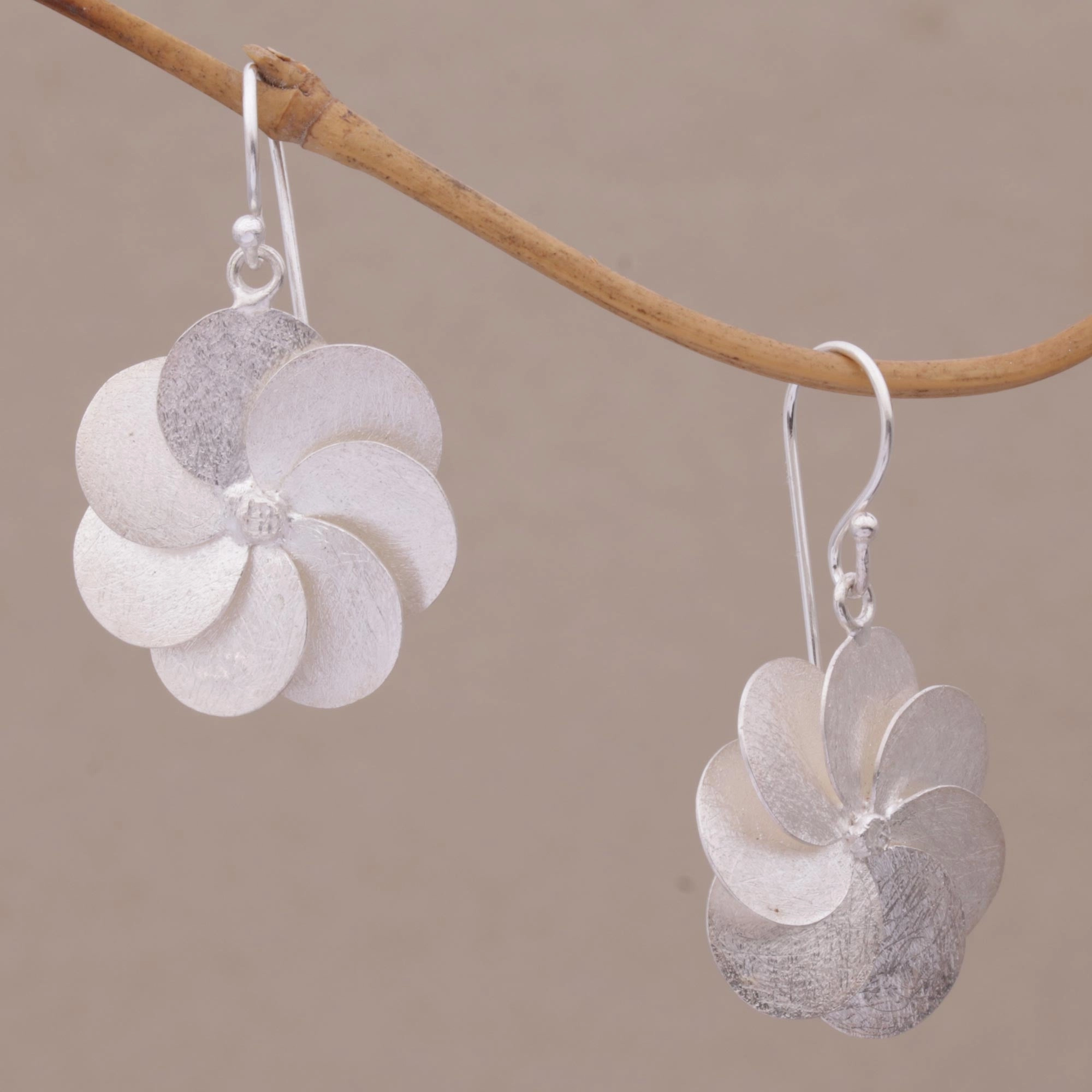 Windmill Flowers Sterling Silver Floral Dangle Earrings from Bali