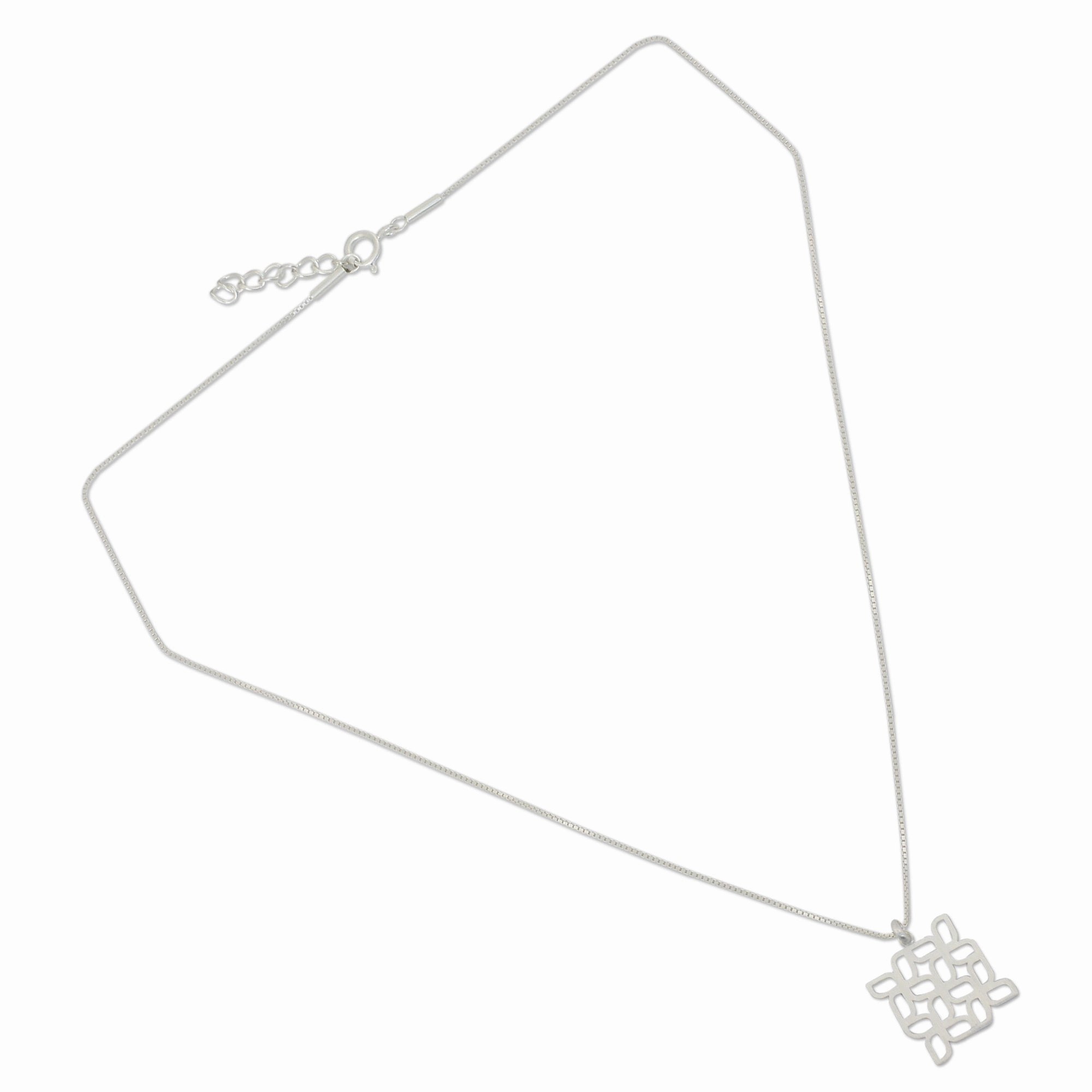 Windmill Squared Artisan Crafted Brushed Sterling Silver Pendant Necklace