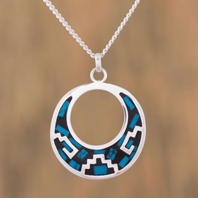 Window of History Geometric Turquoise Pendant Necklace from Mexico