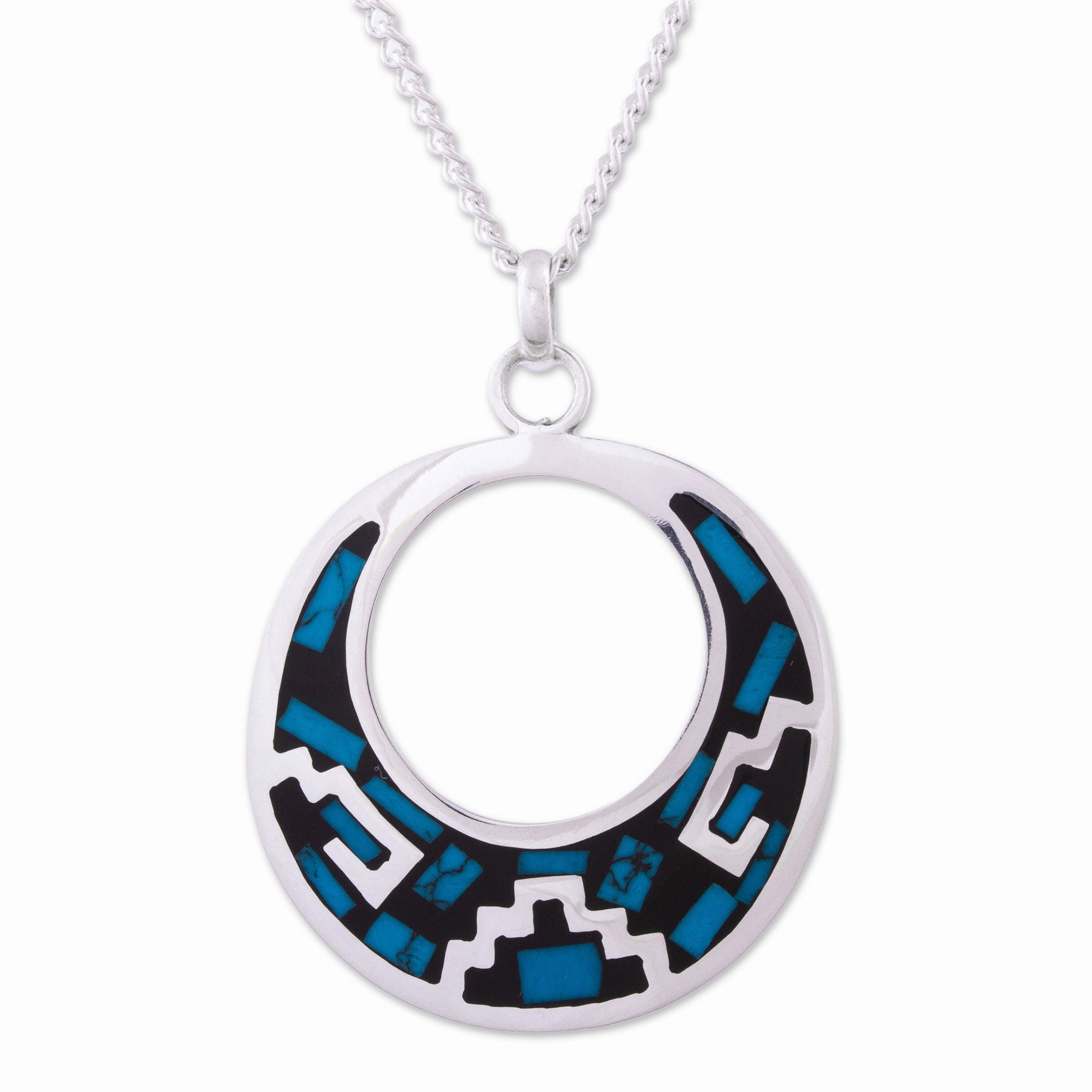 Window of History Geometric Turquoise Pendant Necklace from Mexico