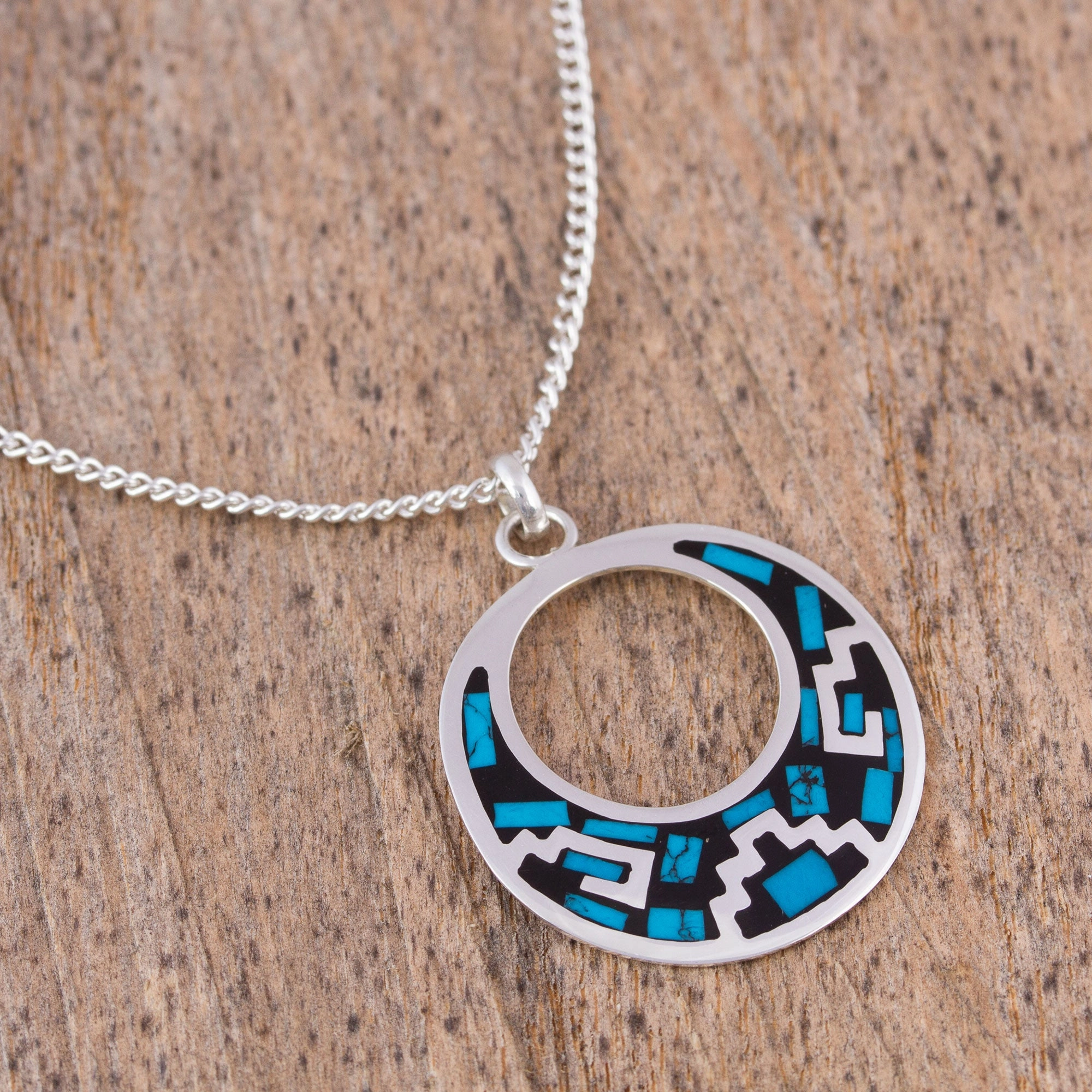 Window of History Geometric Turquoise Pendant Necklace from Mexico