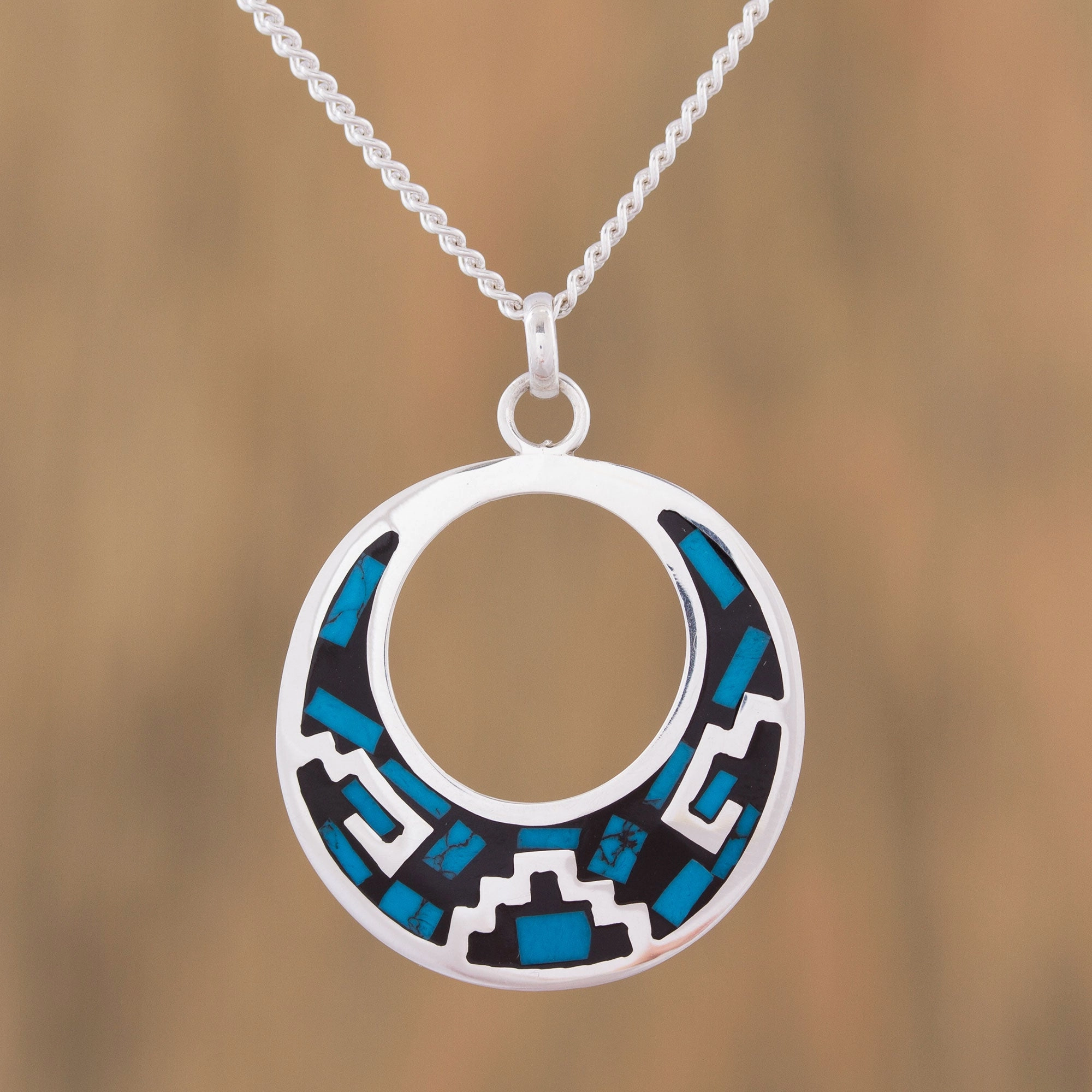 Window of History Geometric Turquoise Pendant Necklace from Mexico
