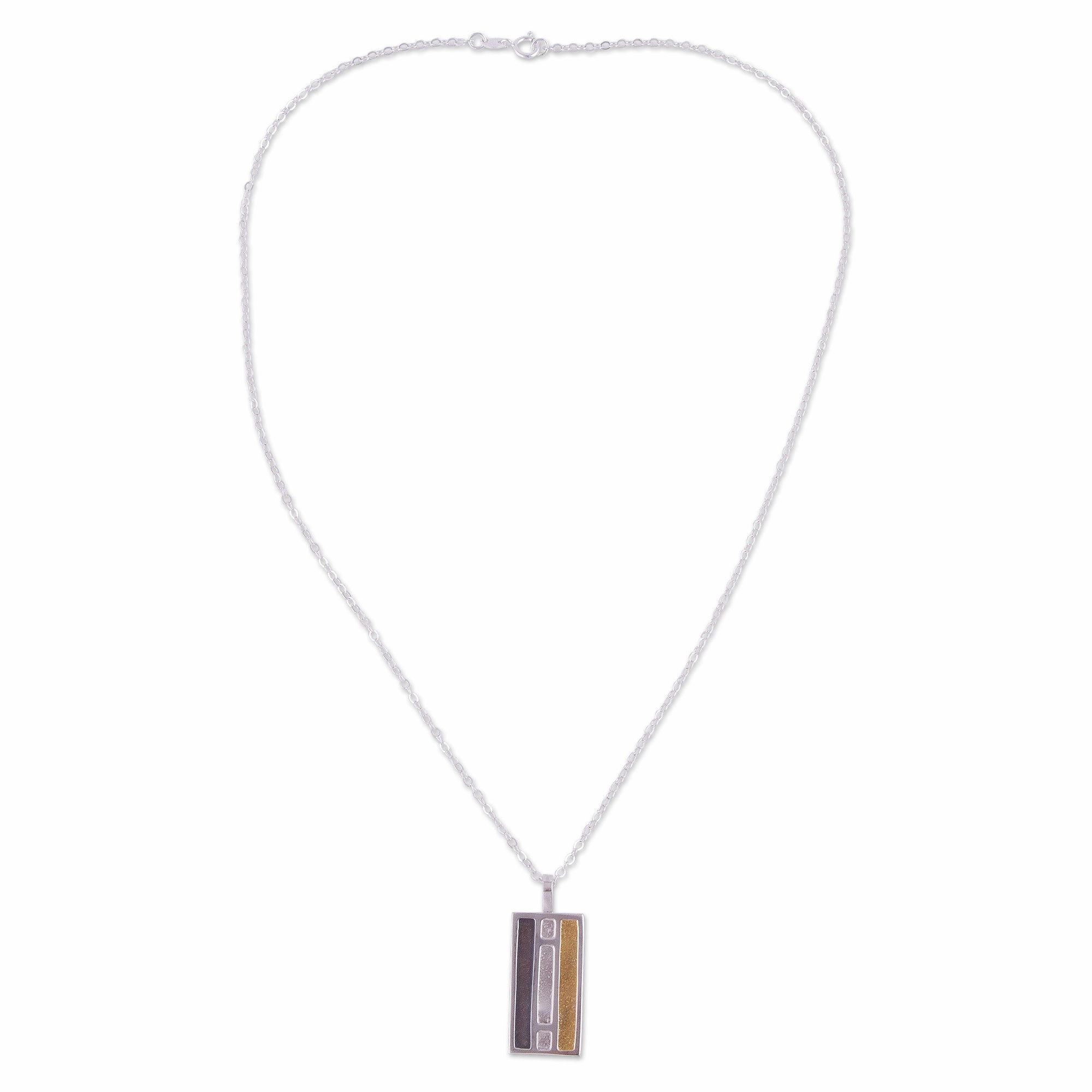 Window of Light Rectangular Gold Accent Silver Pendant Necklace from Peru