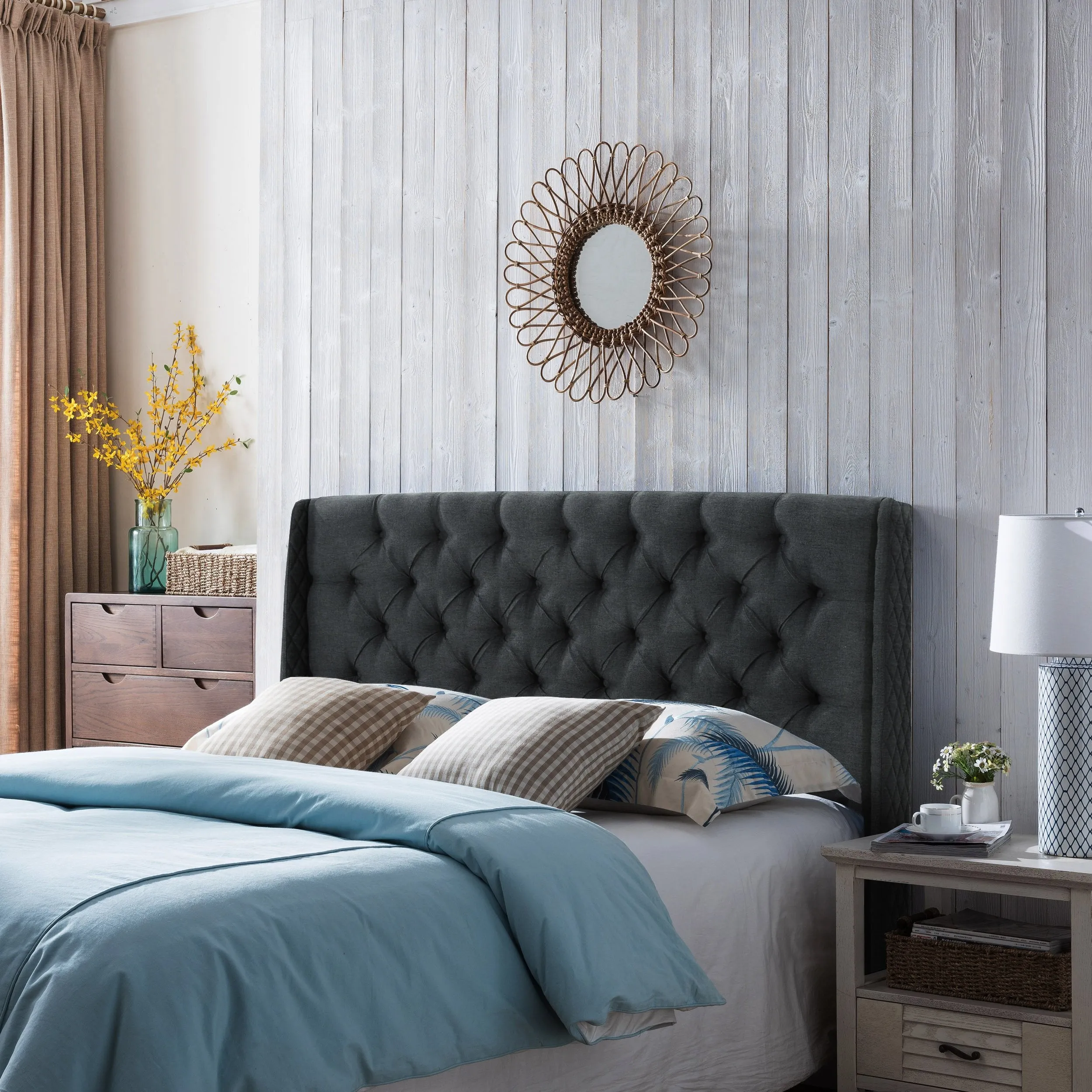 Wingback Queen/Full Tufted Fabric Headboard - NH796303 queen headboard, wooden headboard