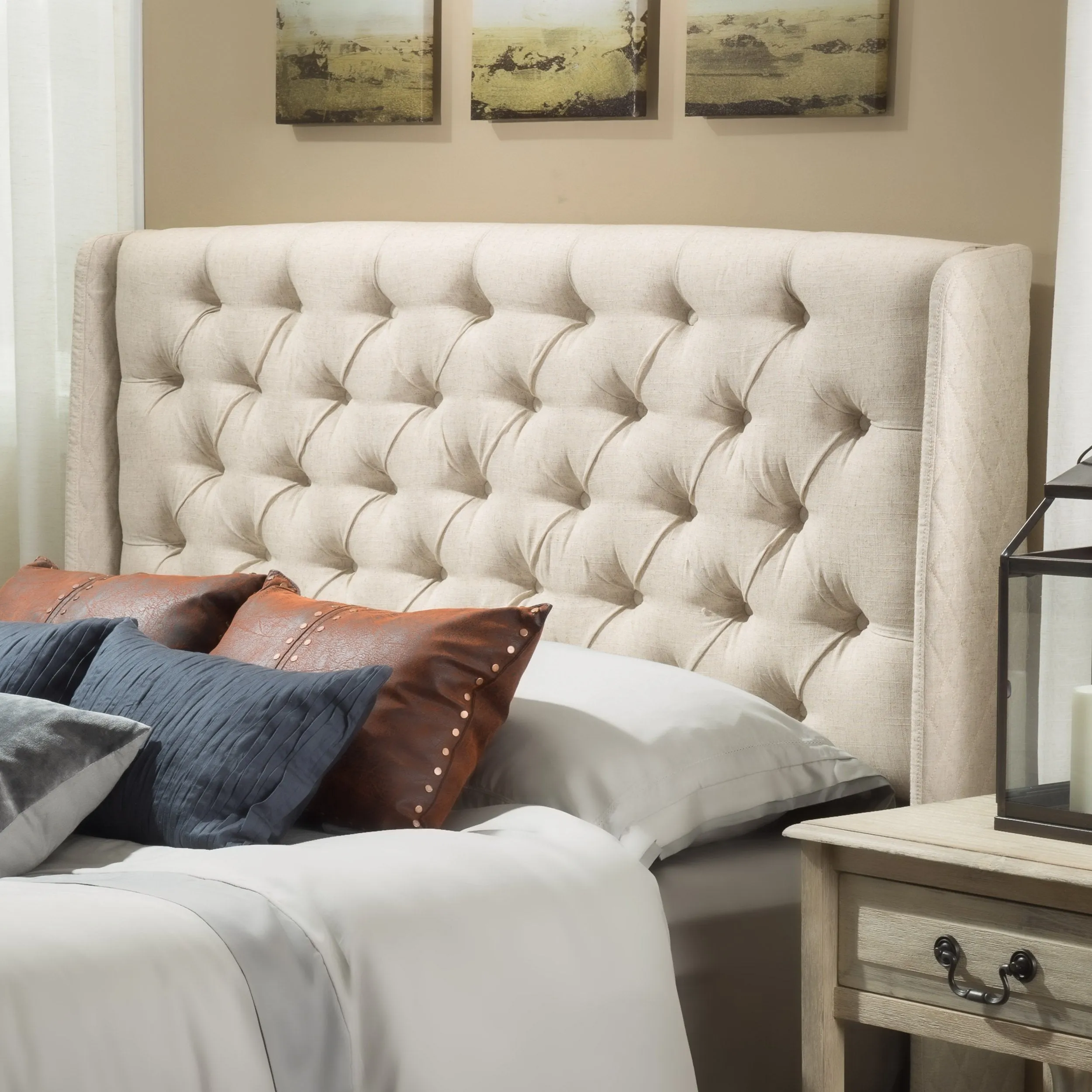Winged King/ Cal King Tufted Fabric Headboard - NH868003