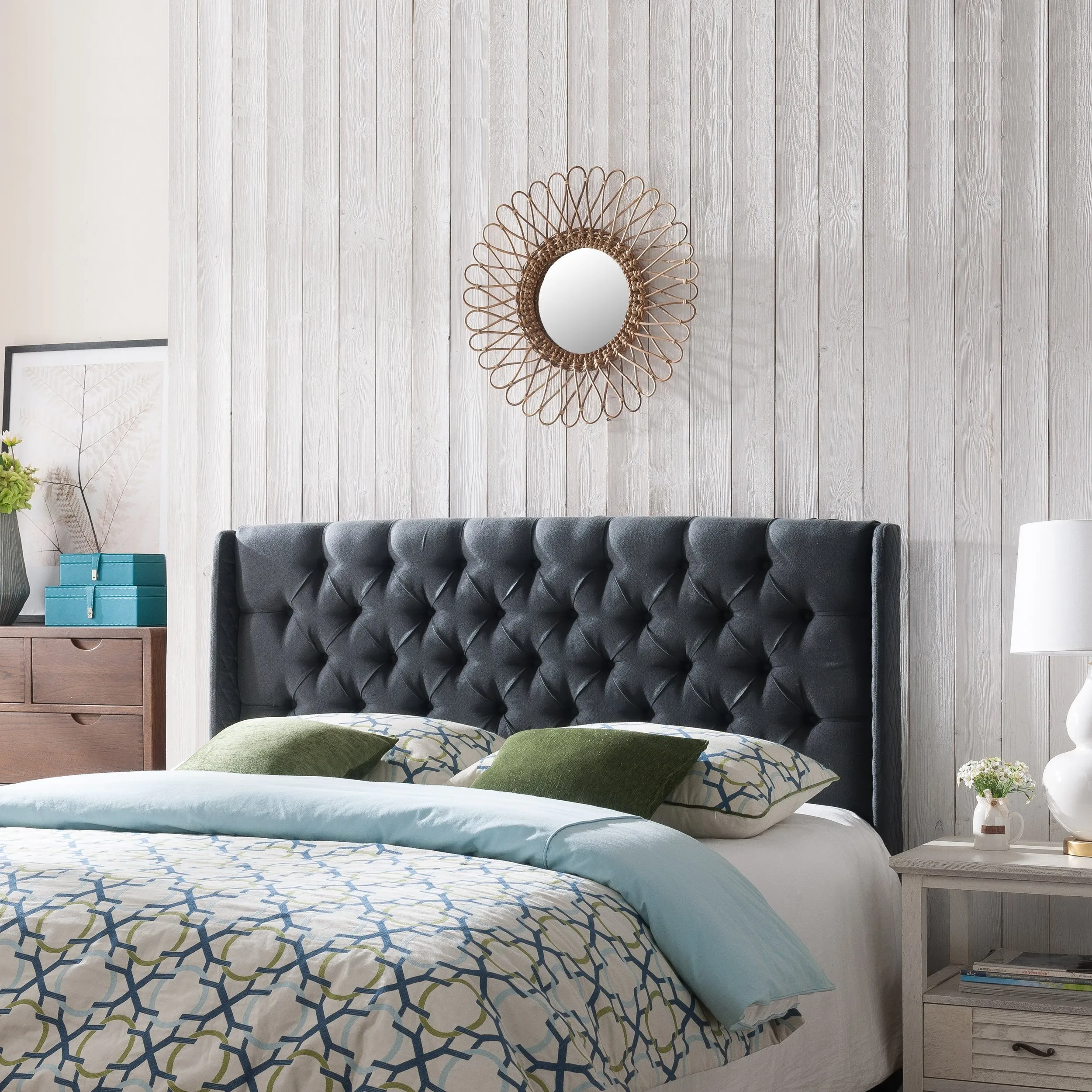 Winged King/ Cal King Tufted Fabric Headboard - NH868003 queen headboard, wooden headboard