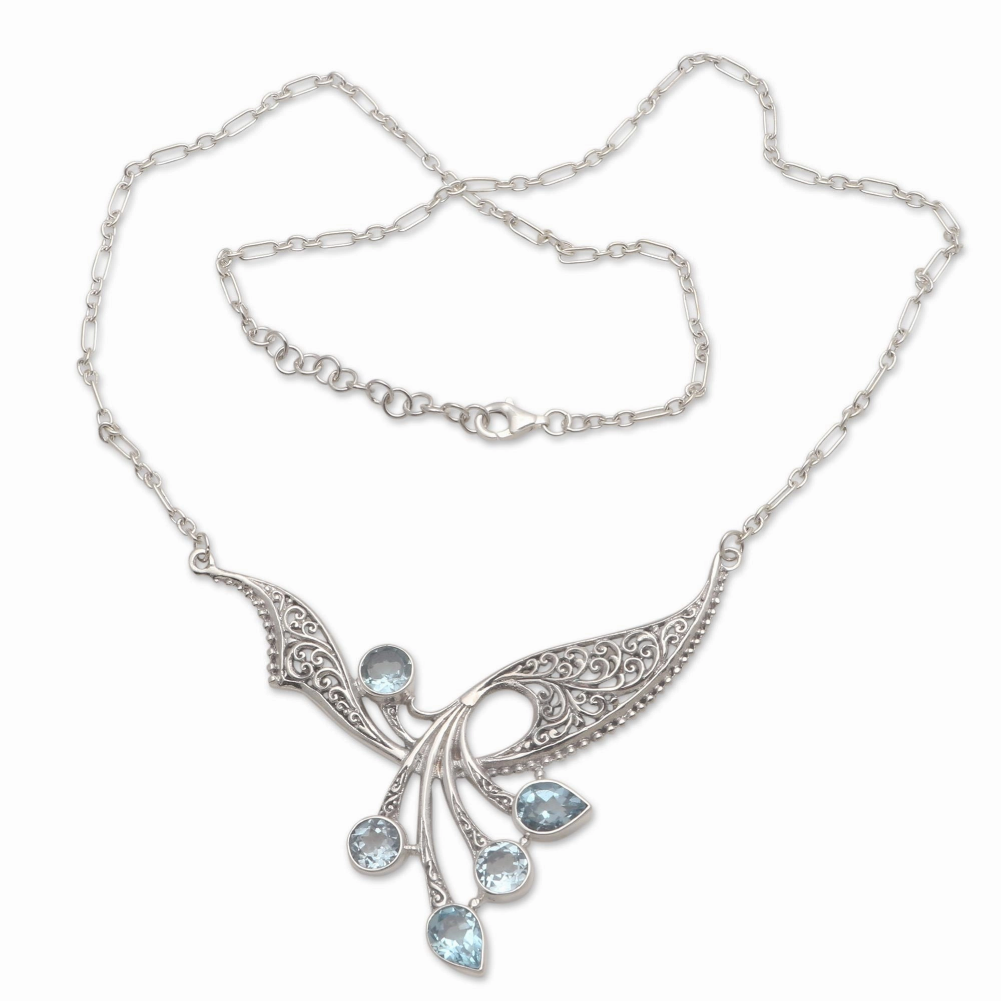 Winged Dreams Balinese Blue Topaz Sterling Silver Pendant Necklace