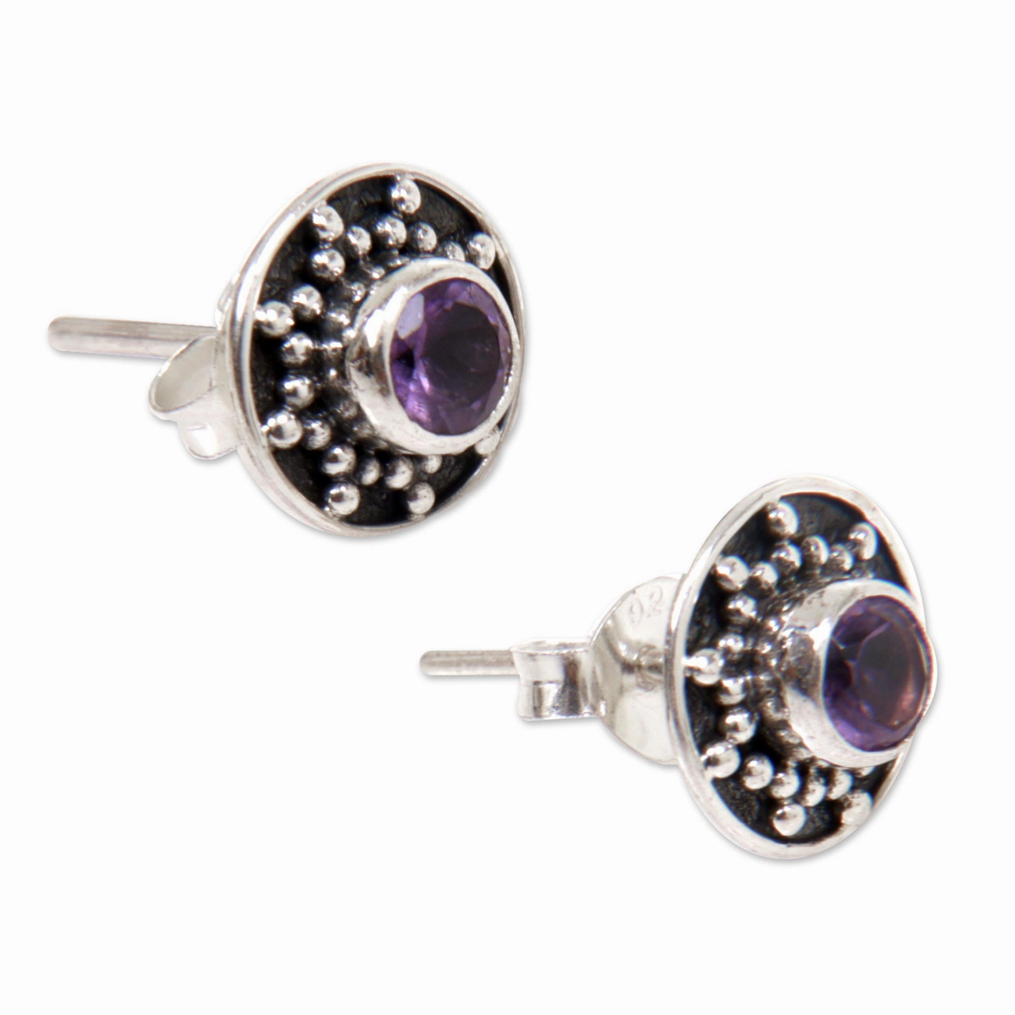 Winter Halo Amethyst and Sterling Silver Stud Earrings from Bali