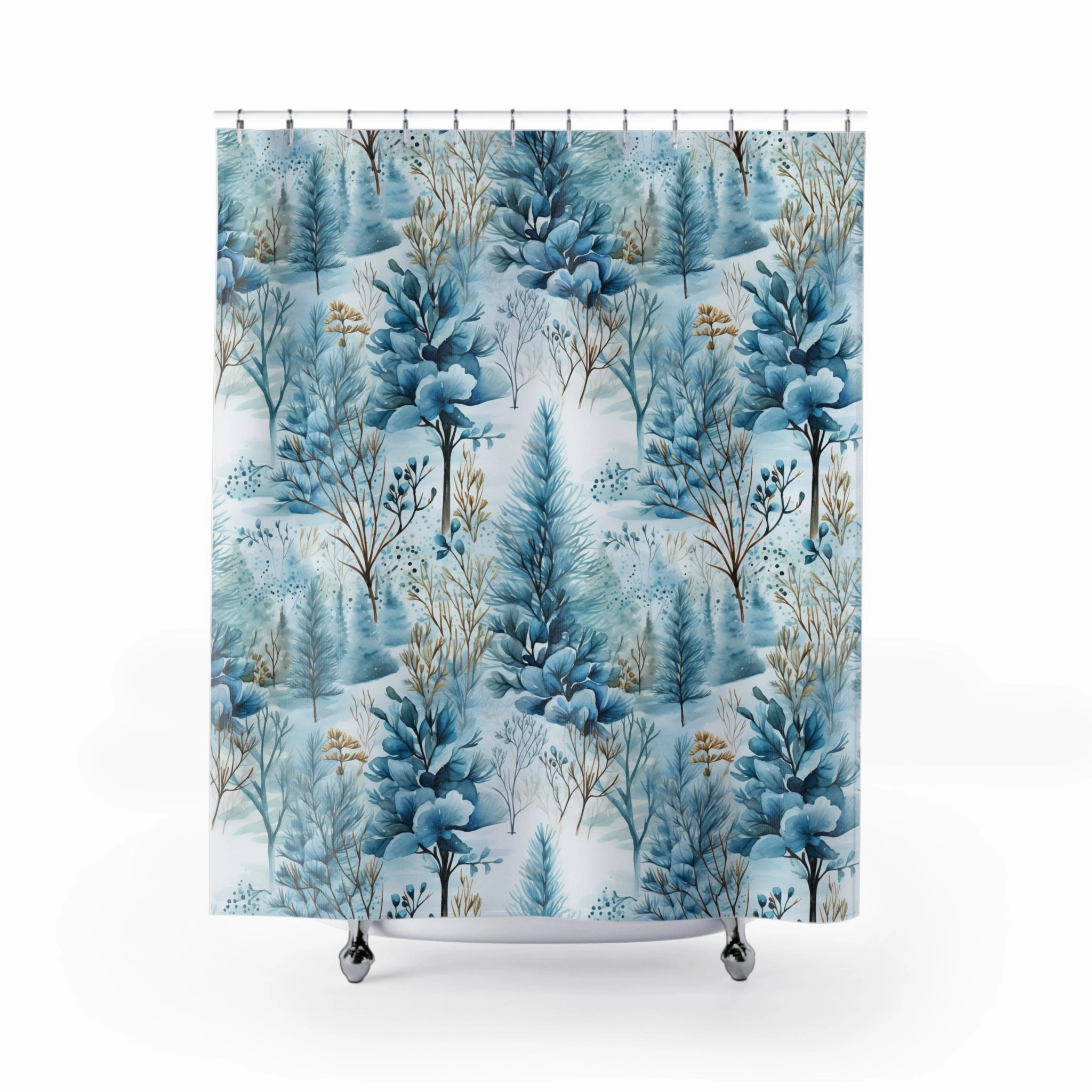 Winter Shower Curtain | Snow, Blue Forest Lighting,Home Lighting