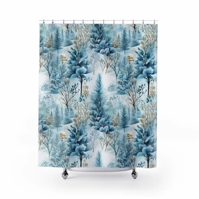 Winter Shower Curtain | Snow, Blue Forest Lighting,Home Lighting