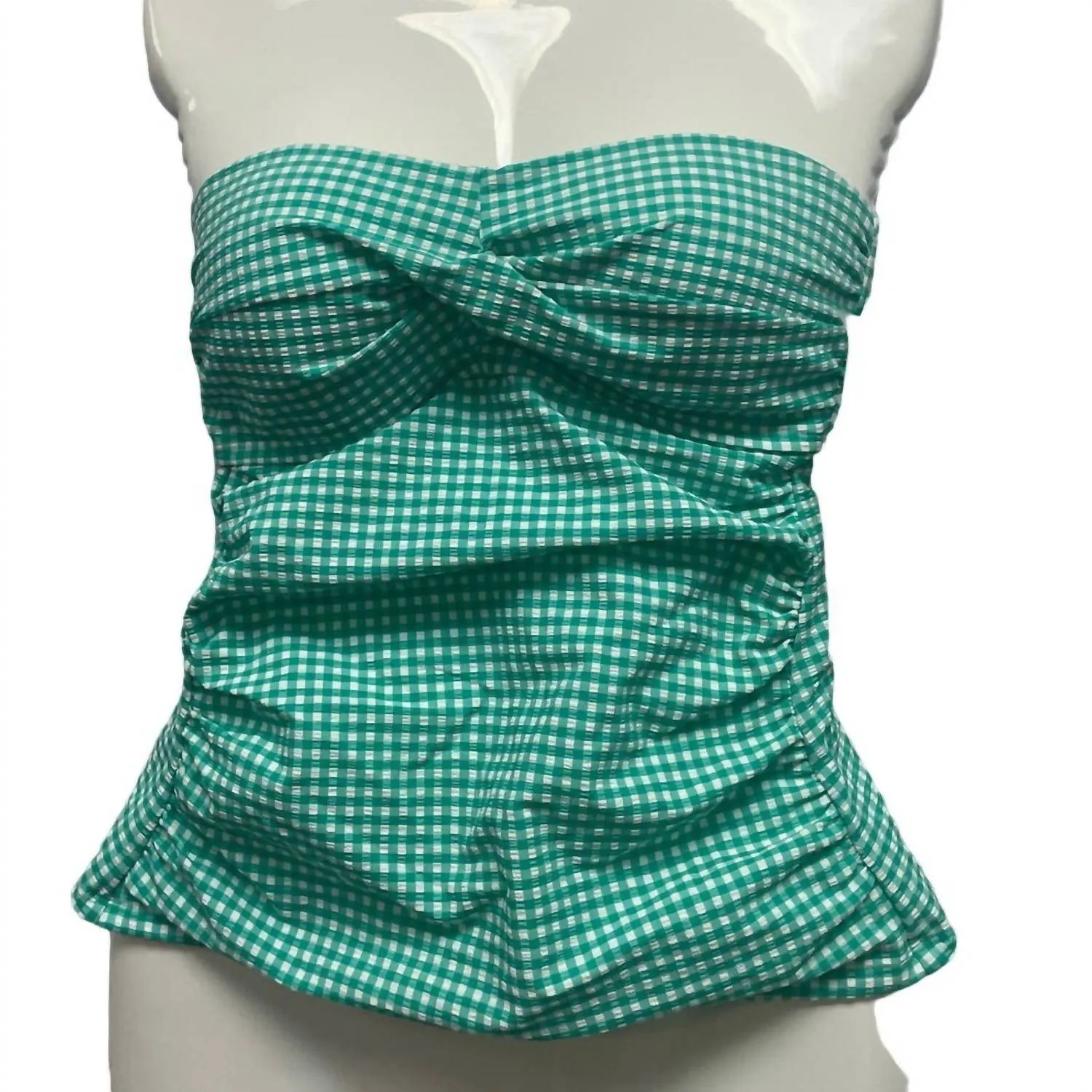 Women's Detachable Straps Gingham Swim Top In Green