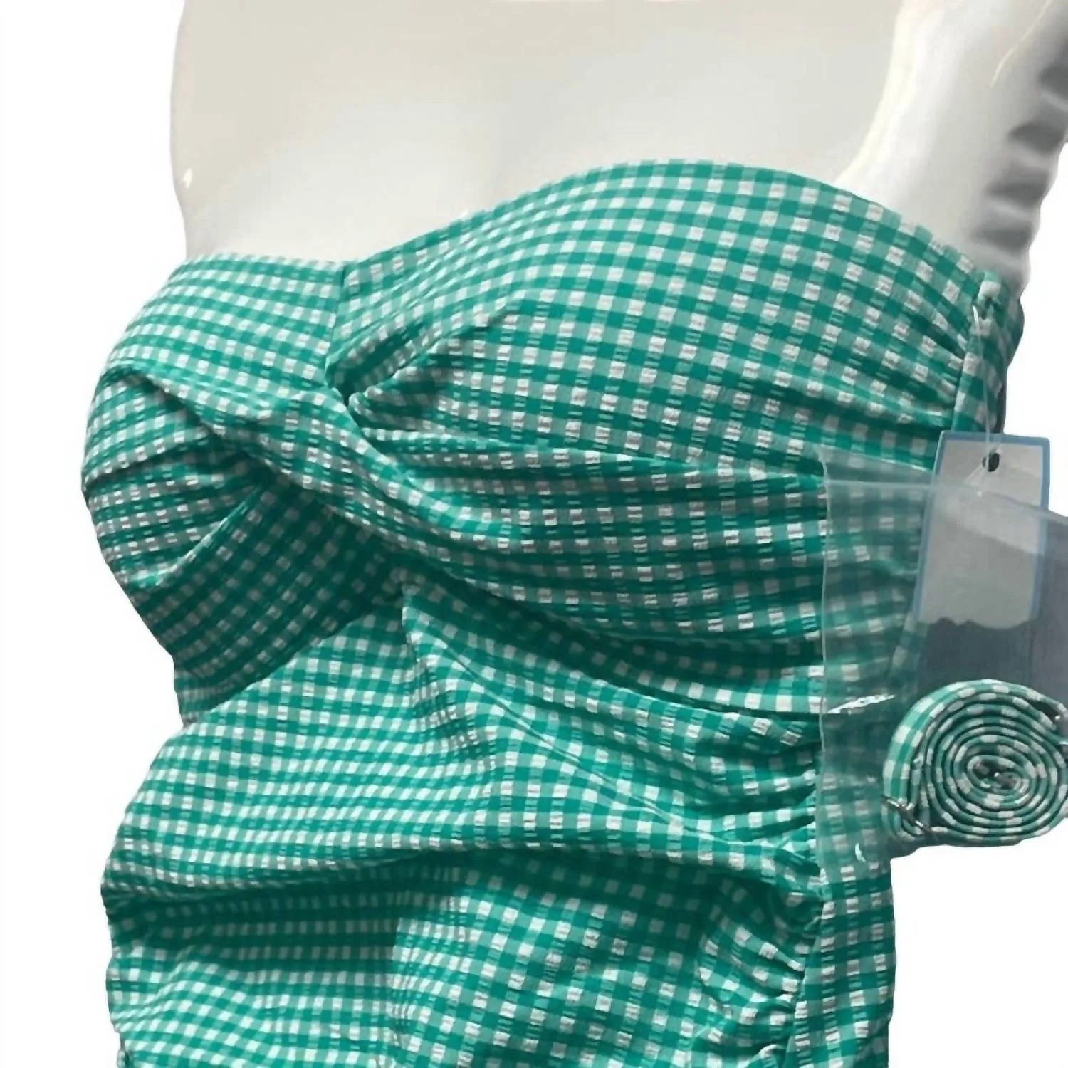 Women's Detachable Straps Gingham Swim Top In Green