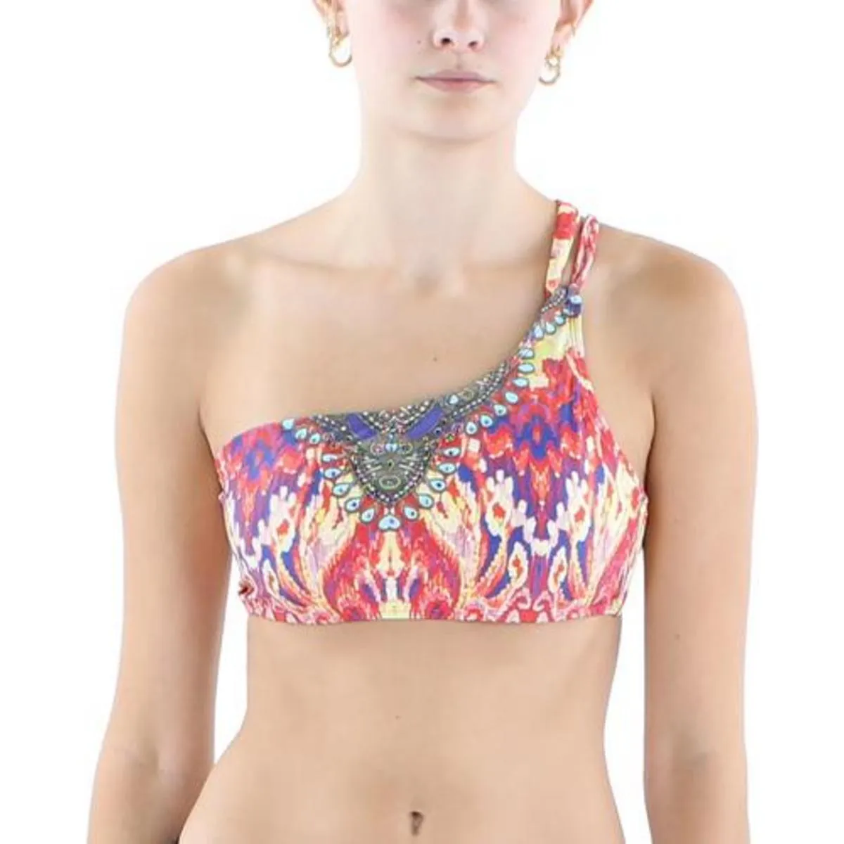 Womens Printed One Shoulder Bikini Swim top