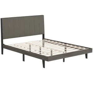 Wooden Slats Support Queen Mattress Foundation with Tufted Headboard, Grey bed frame, queen bed