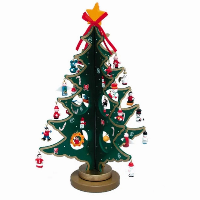 Wooden Fold Out Christmas Tree With Miniature Ornament 25-Piece Set 11.75" Decorative Mirror,Home Decor Mirror