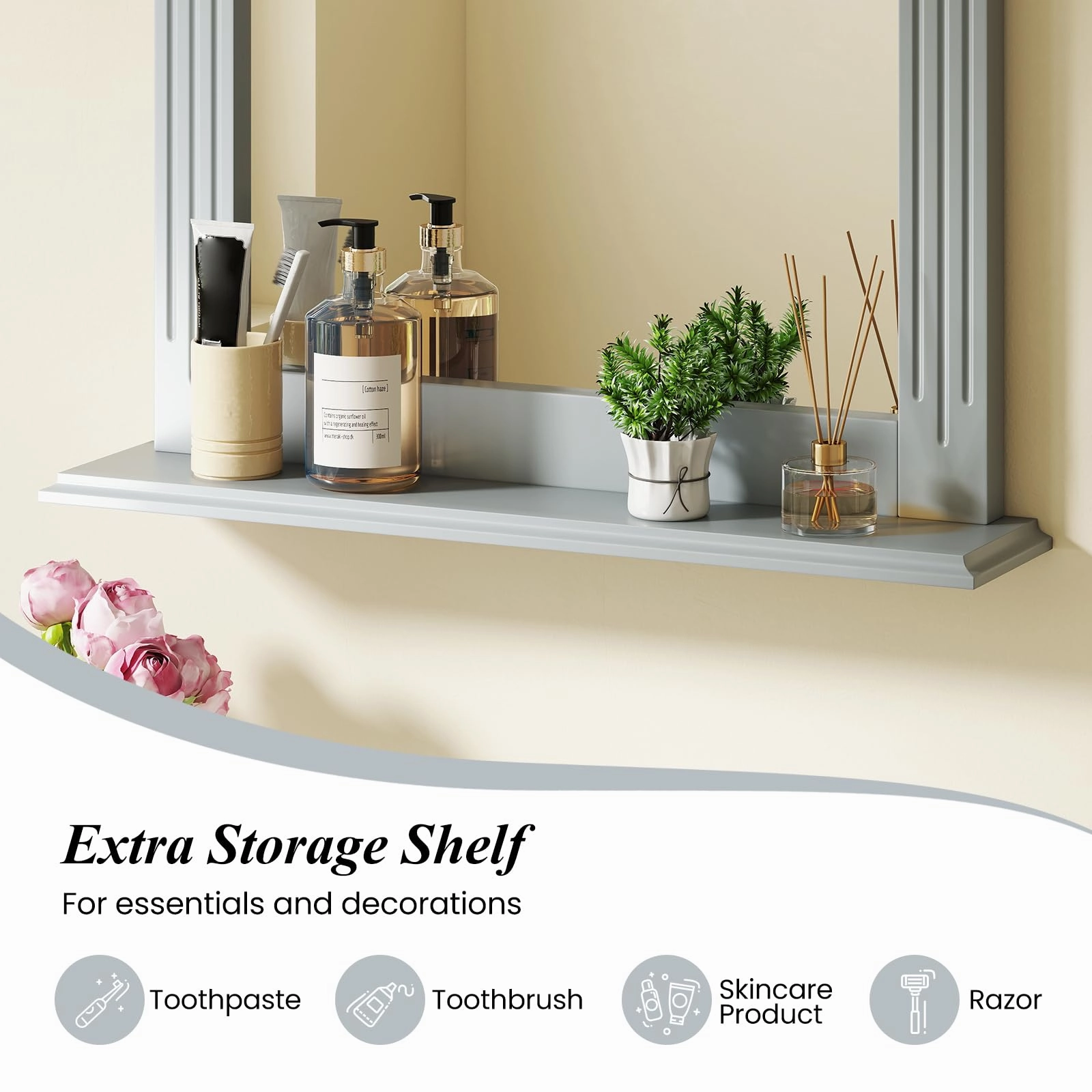 Wooden Frame Modern Rectangular Hanging Vanity Makeup Mirrors for Washroom