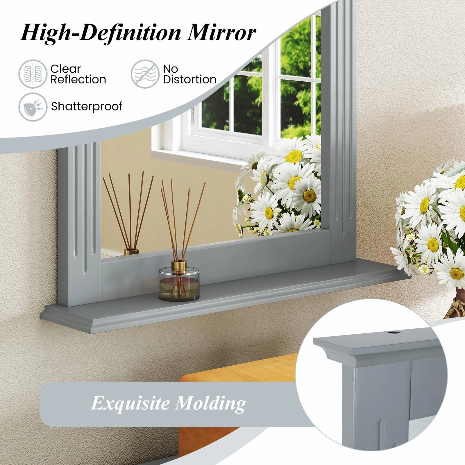 Wooden Frame Modern Rectangular Hanging Vanity Makeup Mirrors for Washroom