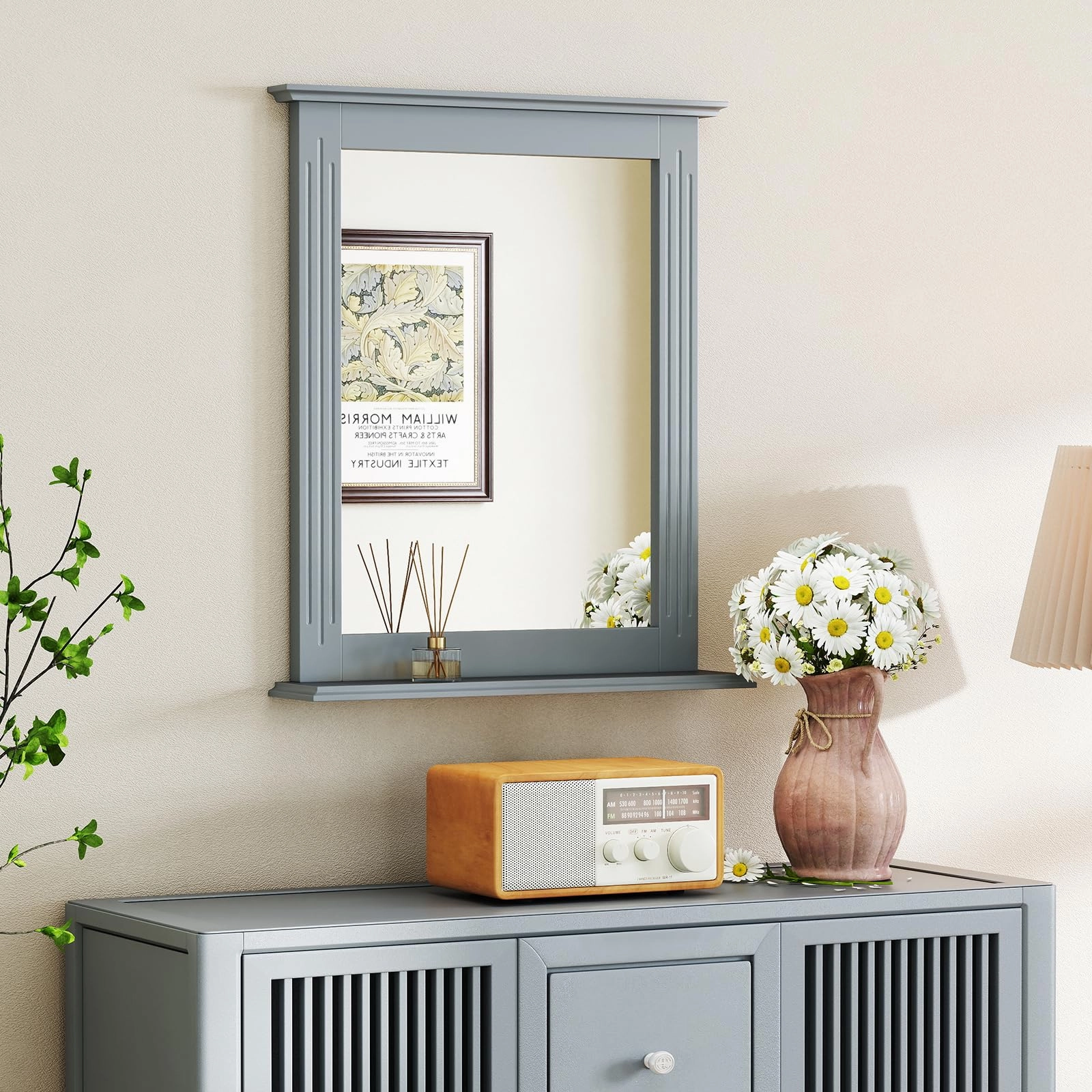 Wooden Frame Modern Rectangular Hanging Vanity Makeup Mirrors for Washroom
