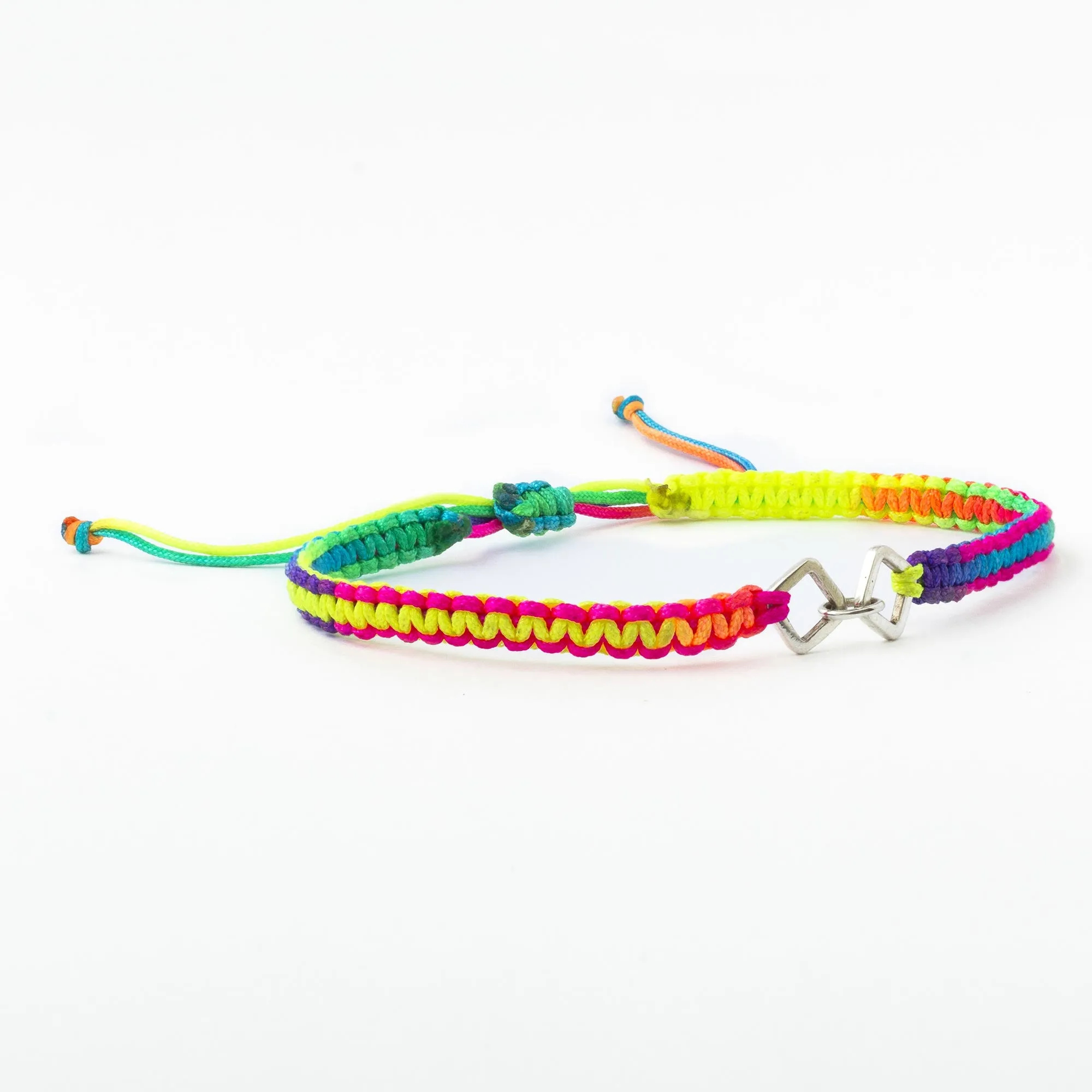 World in Unity Peru Rainbow Macrame Sterling Silver Unity Bracelet