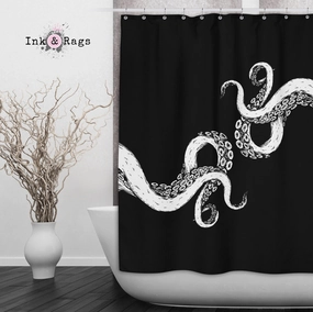Wrapped in Tentacles Black Octopus Shower Curtains and Optional Bath Mats Lighting,Lamps Fixtures