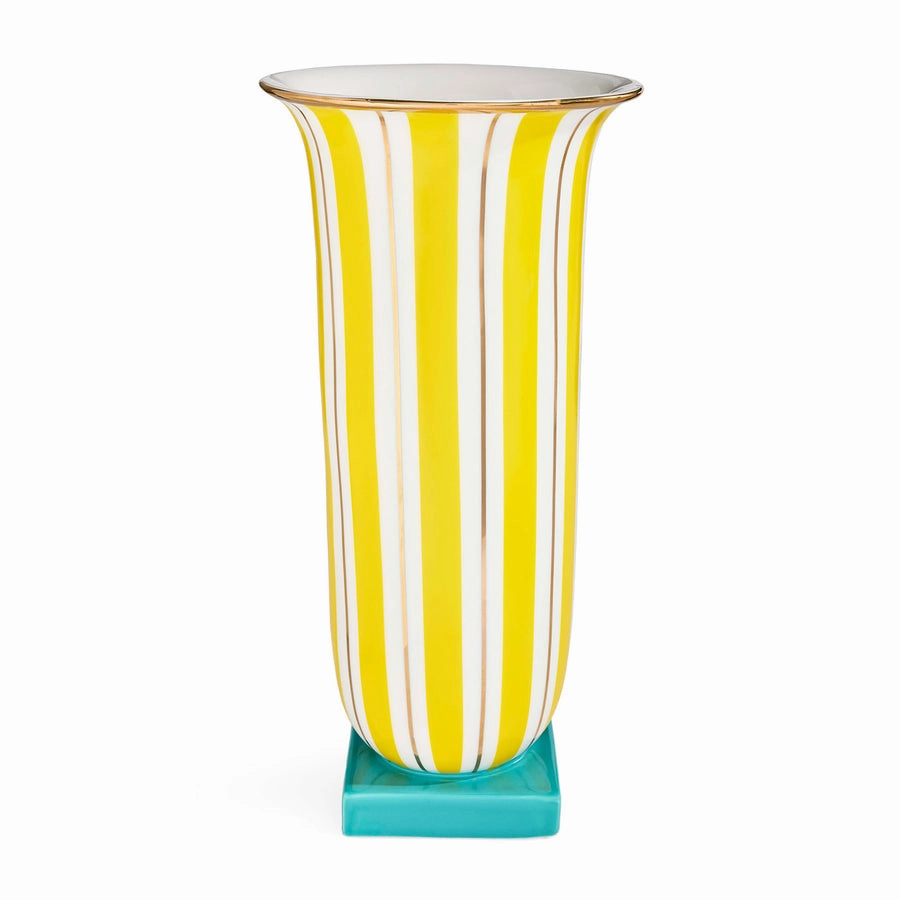 Yellow Stripes Tall Porcelain Vase | Jonathan Adler Portofino Vase,Glass Vase