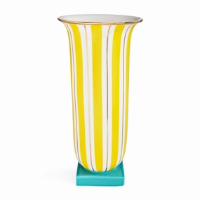 Yellow Stripes Tall Porcelain Vase | Jonathan Adler Portofino Vase,Glass Vase