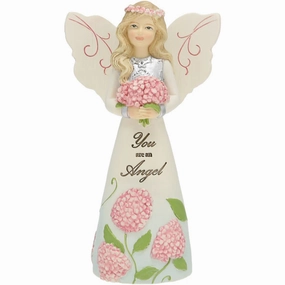 You Are An Angel 5" Angel Figurine Holding Hydrangeas Decorative Mirror,Home Decor Mirror